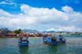 Blue boats with blue sky in Nha Trang, Vietnam.