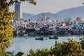 Nha Trang, VIETNAM. City panorama. 2017:Fishing boats on the river in the city of Nha Trang