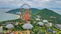 Drone view of Vinpearl Land amusement park in Hon Tre island, Nha Trang, Vietnam Royalty Free Stock Photo