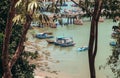 Nha Trang, Vietnam: local blue fishing boats in the Bay Royalty Free Stock Photo