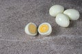 Boiled peeled eggs without shell. Ingredients for cooking.