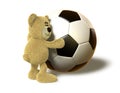 Nhi Bear hugs a big Soccer Ball