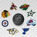 NHL. Central Division. Arizona Coyotes, Chicago Blackhawks, Colorado Avalanche, Dallas Stars, Minnesota Wild, Nashville Predators Royalty Free Stock Photo