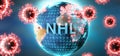 Nhl and covid virus, symbolized by viruses and word Nhl to symbolize that corona virus have gobal negative impact on Nhl or can