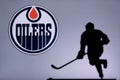 NHL Hockey Concept photo. silhouette of profesiional NHL hockey player Royalty Free Stock Photo