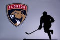 NHL Hockey Concept photo. silhouette of profesiional NHL hockey player Royalty Free Stock Photo