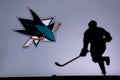 NHL Hockey Concept photo. silhouette of profesiional NHL hockey player Royalty Free Stock Photo