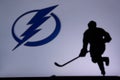 NHL Hockey Concept photo. silhouette of profesiional NHL hockey player