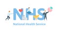 NHS, National Health Service. Concept with keywords, letters and icons. Flat vector illustration on white background.