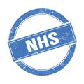 NHS text on blue grungy round stamp