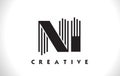 NI Logo Letter With Black Lines Design. Line Letter Vector Illus