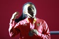 Ni Nengah Widiasih of Indonesia celebrates after win silver medal Asian Para Games 2018