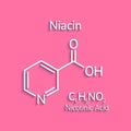 Niacin molecular formula vector illustration. nicotinic acid molecule structure and simple text. Vitamin B3 image. Can