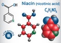Niacin nicotinic acid molecule, is a vitamin B3 found in food,