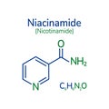 Niacinamide molecular formula vector illustration. Nicotinamide skeletal molecule structure and simple text. Vitamin B3