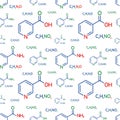 Niacinamide and niacin molecular formula vector illustration. Nicotinamide and nicotinic acid chemical background