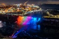 Niagara Falls American Falls winter illumination in twilight time. Stunning landscape dusk to night. Royalty Free Stock Photo