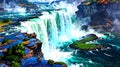 niagara falls canada aesthetic anime style for backgro ai generated Royalty Free Stock Photo