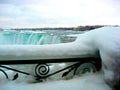 Niagara falls, Canadian side with thick ice and snow on metal guard rail Royalty Free Stock Photo