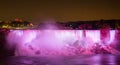 The Niagara Falls at night was illuminated by the lights. Royalty Free Stock Photo