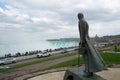 NIAGARA FALLS, ONTARIO, CANADA - MAY 21st 2018: Nikola Tesla sculpture in Queen Victoria Park with the Horseshoe falls Royalty Free Stock Photo