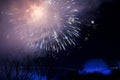 NIAGARA FALLS, ONTARIO, CANADA - MAY 20th 2018: Niagara Falls lit at night by colorful lights with fireworks Royalty Free Stock Photo