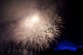 NIAGARA FALLS, ONTARIO, CANADA - MAY 20th 2018: Niagara Falls lit at night by colorful lights with fireworks Royalty Free Stock Photo