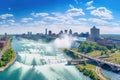 Niagara Falls in summer day, Ontario, Canada. Aerial view, Niagara Falls panoramic view in summer. Ontario, Canada, AI Generated Royalty Free Stock Photo