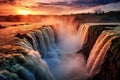 Niagara Falls at sunset, United States of America, america, The Iguazu Waterfalls in Brazil, AI Generated