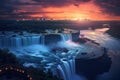 Niagara Falls at sunset, United States of America, USA, Dusk at Niagara, AI Generated Royalty Free Stock Photo