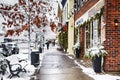 NIAGARA ON THE LAKE,CANADA - DECEMBER 2, 2019: Famous beautiful street of Niagara on the Lake at winter time, Canada