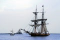 Niagara Tallship Sails up, lighthouse Royalty Free Stock Photo