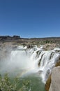 Win Falls Idaho Shoshone Falls mist with rainbow masthead text area wide angle vertical Royalty Free Stock Photo