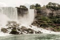 Niagra Falls Canada 06.09.2017 view of the American part of Horseshoe Falls with visitors walking wooden trails Royalty Free Stock Photo