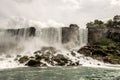 Niagra Falls Canada 06.09.2017 view of the American part of Horseshoe Falls with visitors walking wooden trails Royalty Free Stock Photo