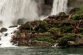 Niagra Falls Canada 06.09.2017 view of the American part of Horseshoe Falls with visitors walking wooden trails Royalty Free Stock Photo