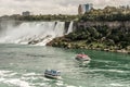 NIAGRA, ONTARIO Canada 06.09.2017 Tourists aboard the Maid of the Mist boat at the Niagara Falls USA Royalty Free Stock Photo