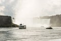 NIAGRA, ONTARIO Canada 06.09.2017 Tourists aboard the Maid of the Mist boat at the Niagara Falls USA Royalty Free Stock Photo