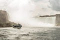 NIAGRA, ONTARIO Canada 06.09.2017 Tourists aboard the Maid of the Mist boat at the Niagara Falls USA Royalty Free Stock Photo