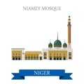 Niamey Mosque in Niger Flat cartoon historic vecto
