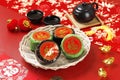 Nian Gao or Glutinous Rice Cake. Chinese Red Concept. Chinese Words is Fu Means Fortune