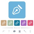 Nib outline flat icons on color rounded square backgrounds