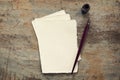 Nib Pen and Inkwell with Blank Vintage Paper Top View Royalty Free Stock Photo