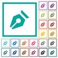 Nib solid flat color icons with quadrant frames Royalty Free Stock Photo