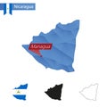 Nicaragua blue Low Poly map with capital Managua