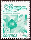 NICARAGUA - CIRCA 1983: A stamp printed in Nicaragua from the `Flowers` issue shows Malvaviscus arboreus, circa 1983.