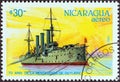 NICARAGUA - CIRCA 1987: A stamp printed in Nicaragua shows cruiser Aurora, circa 1987.