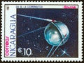 NICARAGUA - CIRCA 1987: A stamp printed in Nicaragua shows Sputnik satellite, circa 1987.