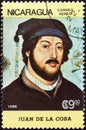 NICARAGUA - CIRCA 1986: A stamp printed in Nicaragua shows Juan de la Cosa, circa 1986.