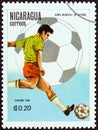 NICARAGUA - CIRCA 1982: A stamp printed in Nicaragua shows player shooting ball, circa 1982.